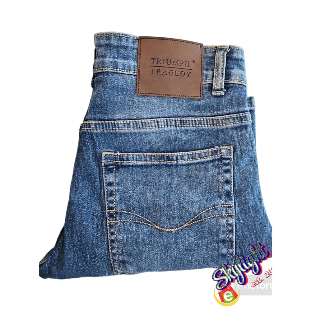 Triumph Tragedy‎ Men's Blue Stretch Slim Straight Fit Denim Jeans Size 28W/30L